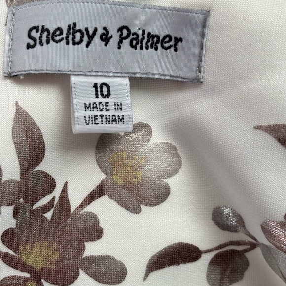 Shelby & Palmer Sheath Dress Women's Size 10 Ruched Sleeve Floral Ivory Stretch - Picture 5 of 16